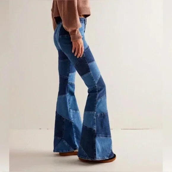 Free People We The Free No Boundaries Patchwork Flare Bell Bottom Jeans (26) - Picture 1 of 14